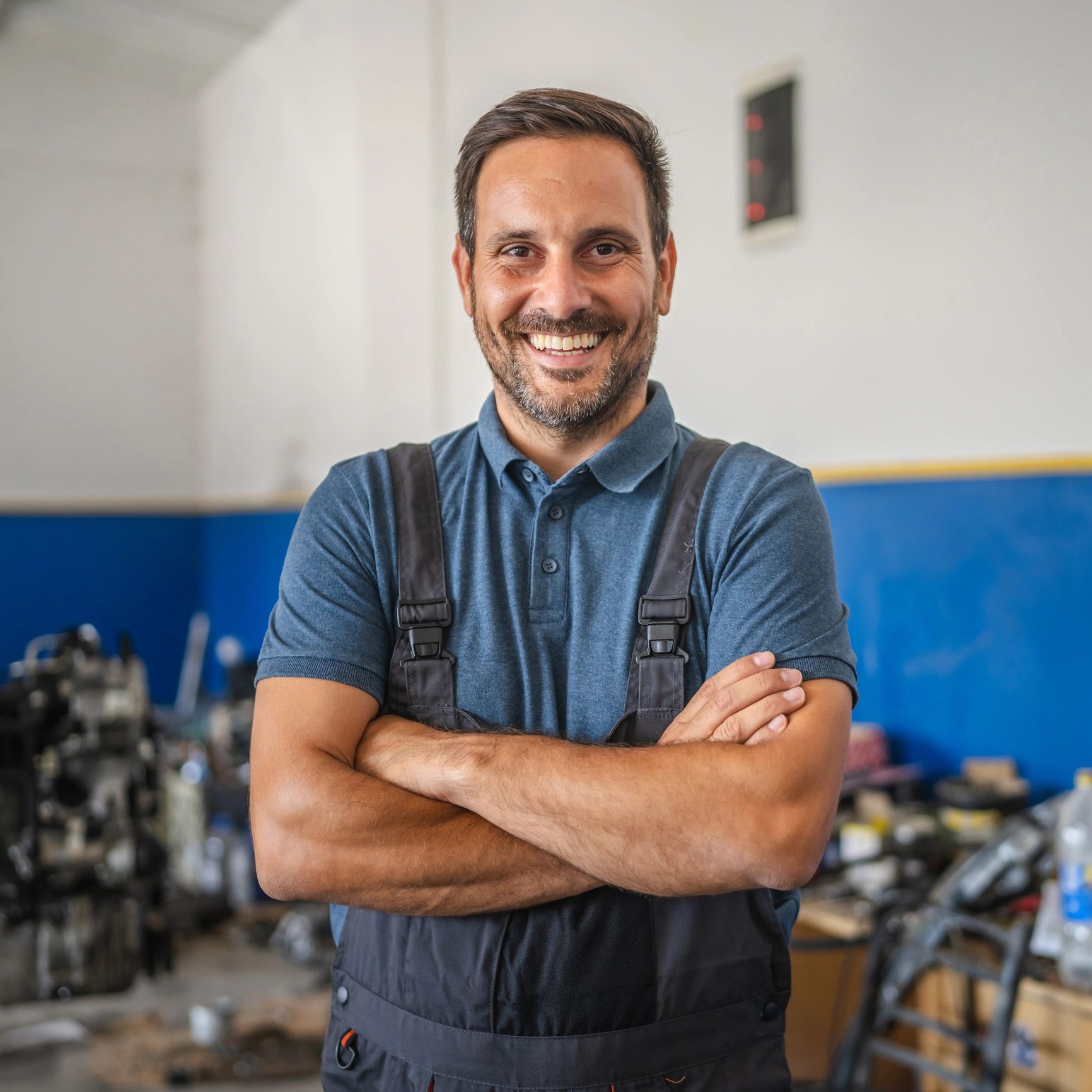 Portrait of a smiling mechanic in a garage